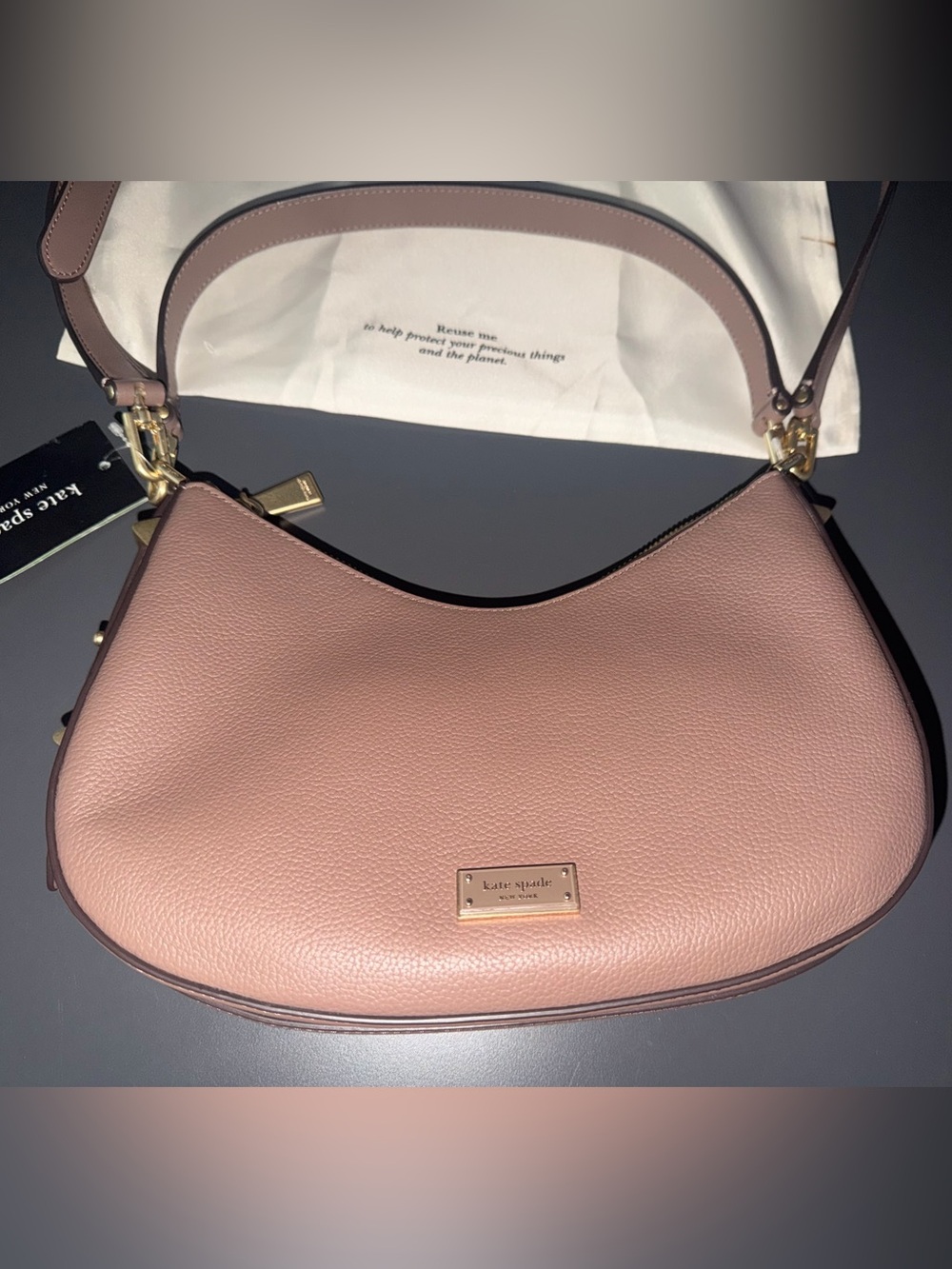 kate spade Pebbled Leather Hobo Shoulder Bag in Warm Acorn with Gold Hardware